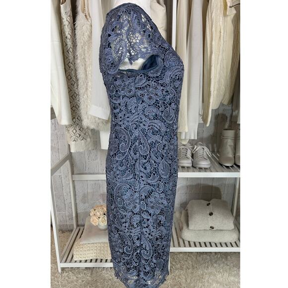 J S Collections Womens Size 8 Periwinkle Blue Lace Overlay Sheath Dress #0381 - Picture 3 of 15